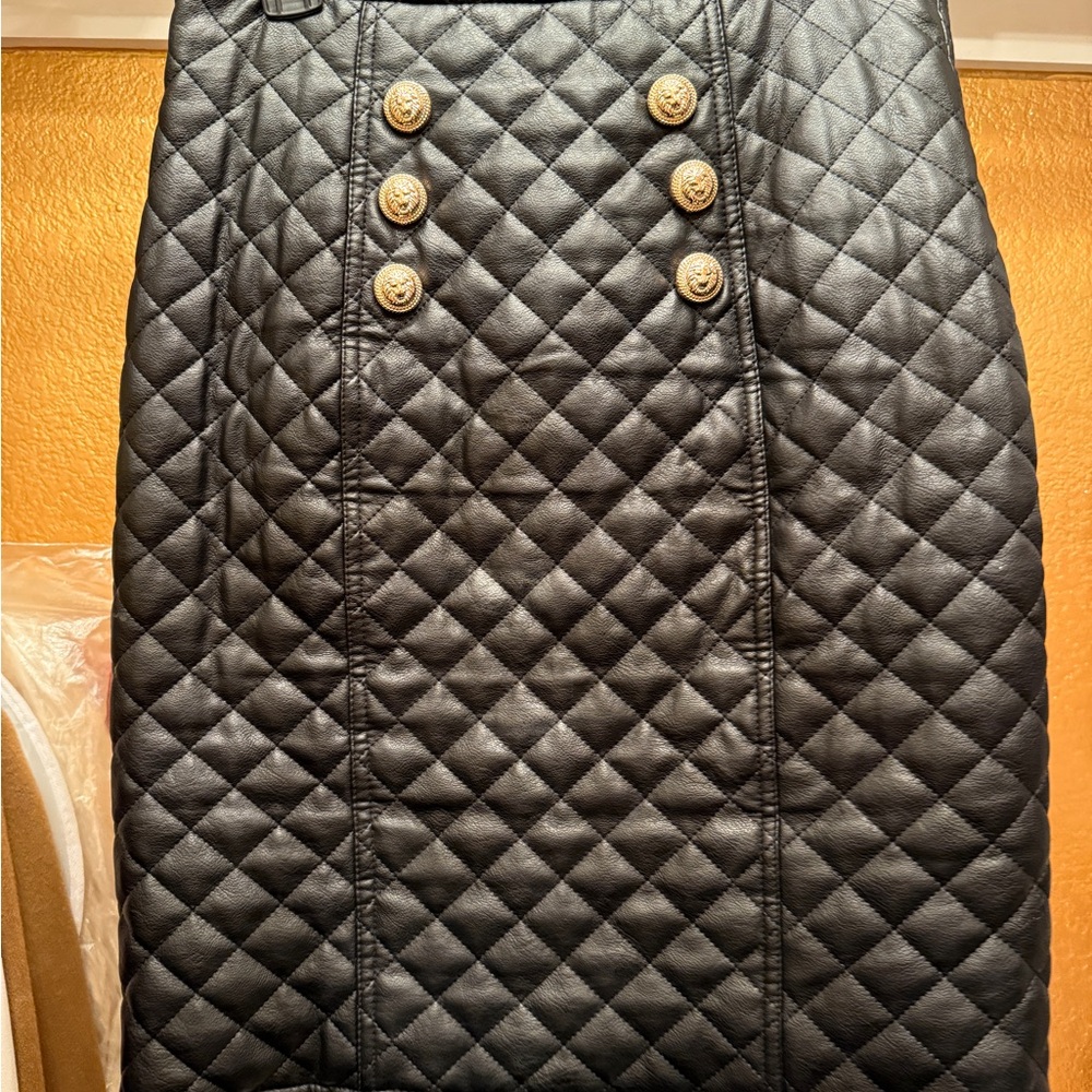 Black Quilted “Leather” Pencil Skirt